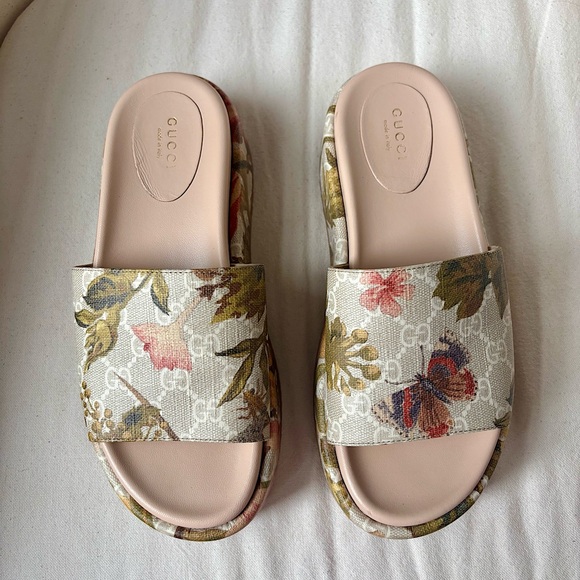 Gucci Shoes - Authentic Gucci Flora Multicolor Angelina GG Logo Platform Slide Sandal 37 1/2